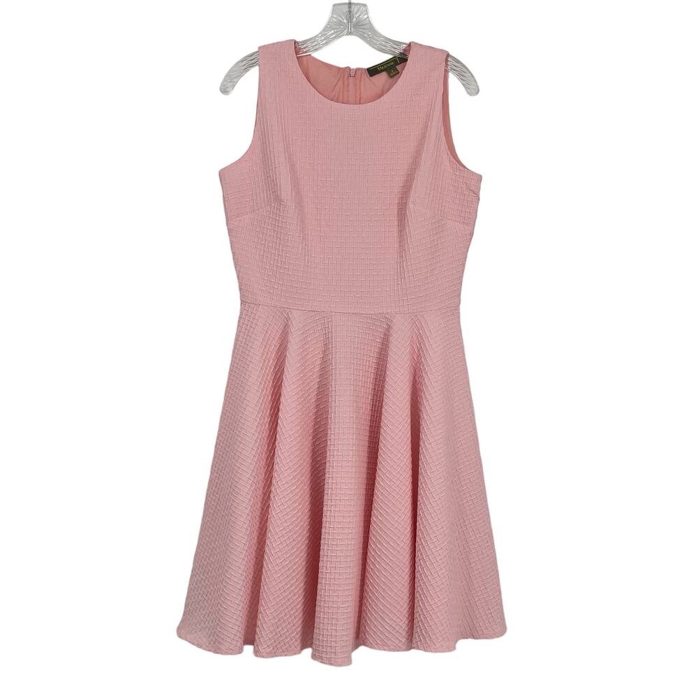 Melanie Pink Sleeveless Weave Pattern Dress Preppy Romantic Casual Elegance